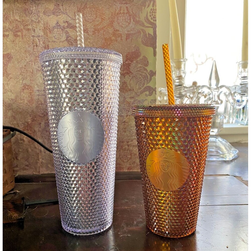 Starbucks Studded Bling Tumbler Set of 2 - 16oz Gold 50th Anniversary Honeycomb